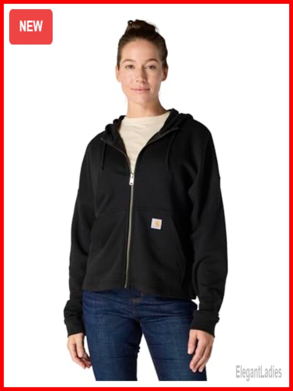 TENCEL Fiber Full-Zip Hooded Sweatshirt Loose Fit Long Sleeve